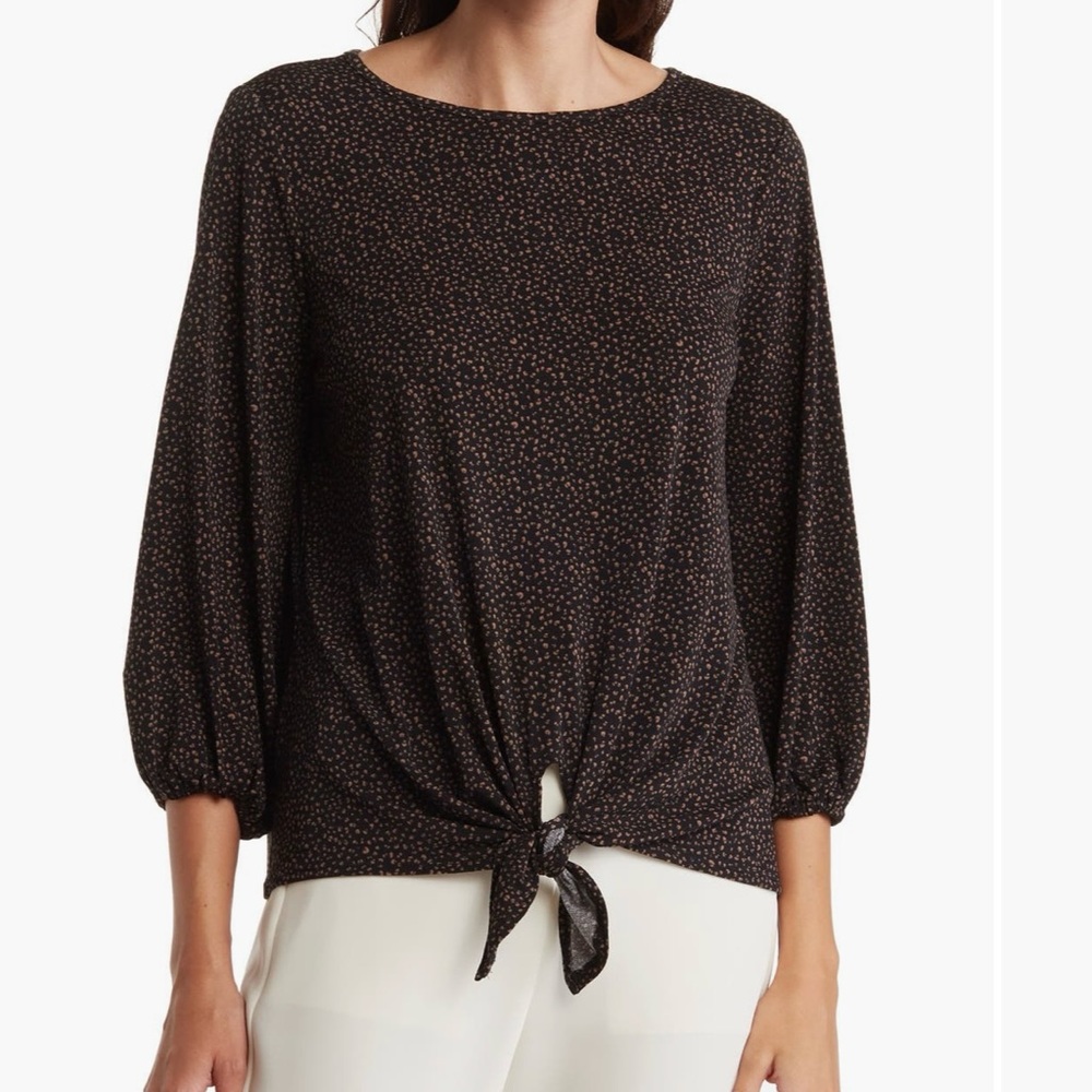New Adrianna Papell 3/4 Puff Sleeve Tie Front Blouse Women’s Size Small